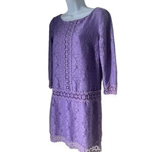 Laundry Shelli Segal Long Sleeve Guipere Lace Mini Lavender Spring Dress Sz 4